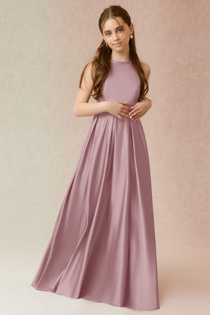 Daisda High Neck Sleeveless Dusty Rose A Line Junior Bridesmaid Dress