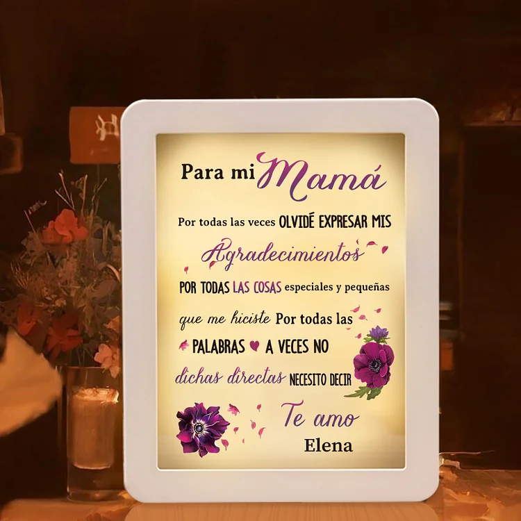 A mi mamá-Marco/Espejo con LED Multifuncional con Texto Amoroso 1 Nombre Personalizado