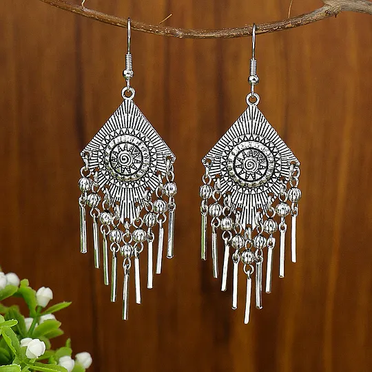 Bohemian earrings vintage national style earrings ancient silver personality exaggerated long tassel eardrop