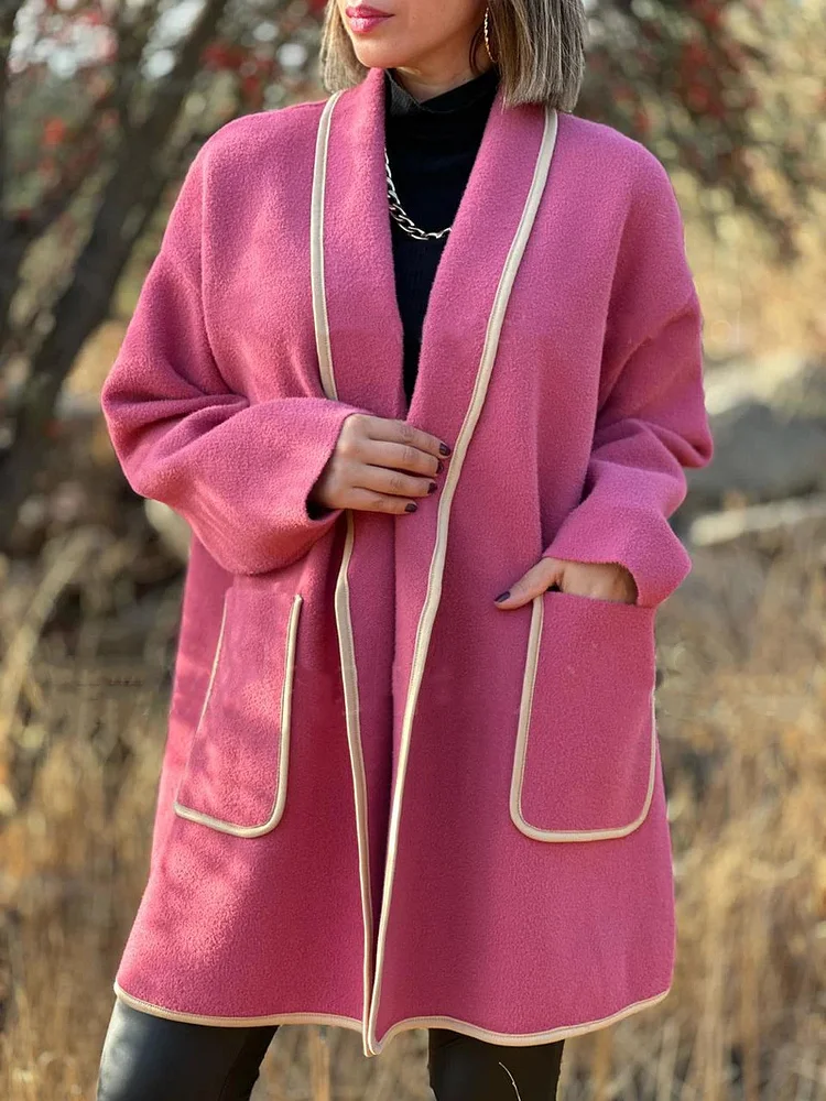 Fashion Woolen Coat Thick Loose Solid Color Casual Women
