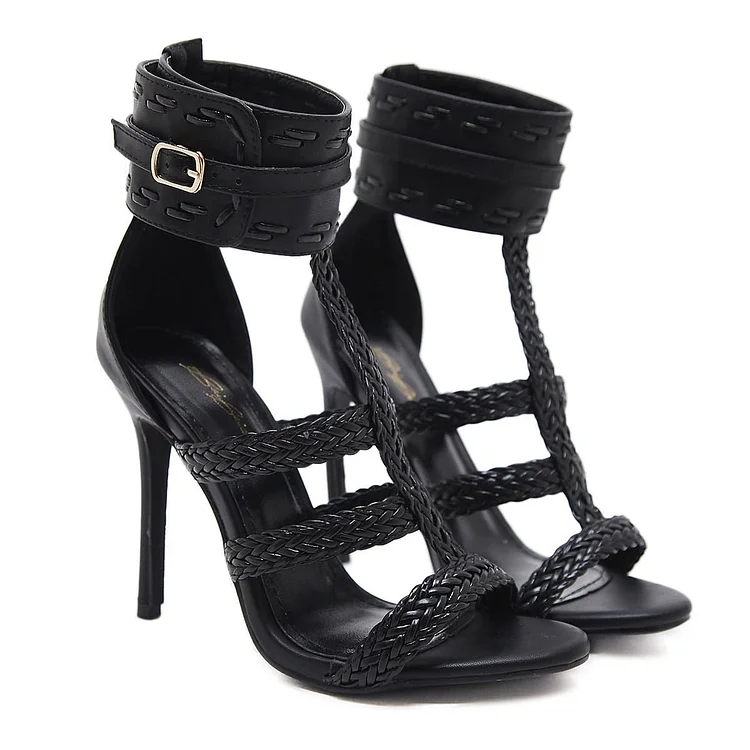 Black/Apricot Weave High Heels Sandals SP14115
