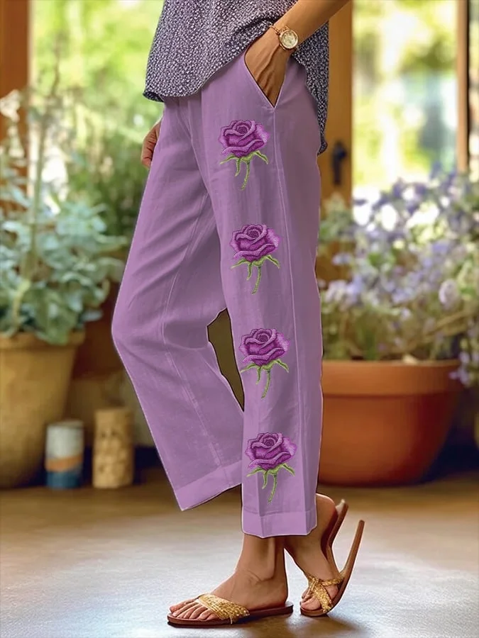 Women's Art Floral Loose  Pockets Casual Pants socialshop