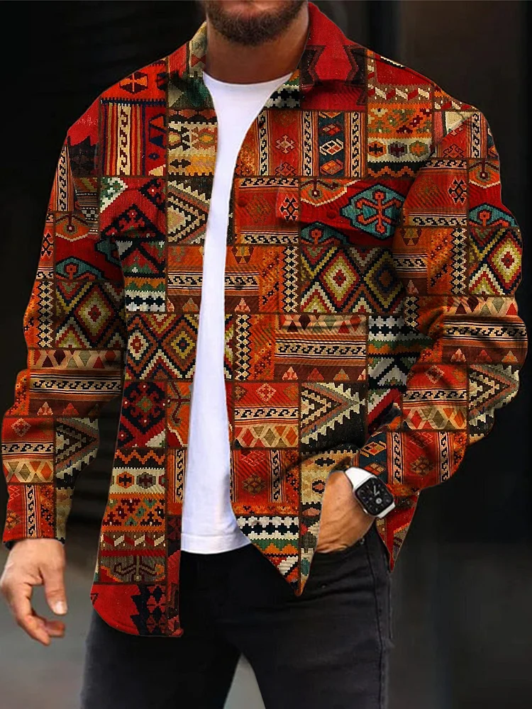Fashion Simple Ethnic Print Men's Woolen Sport Jacket