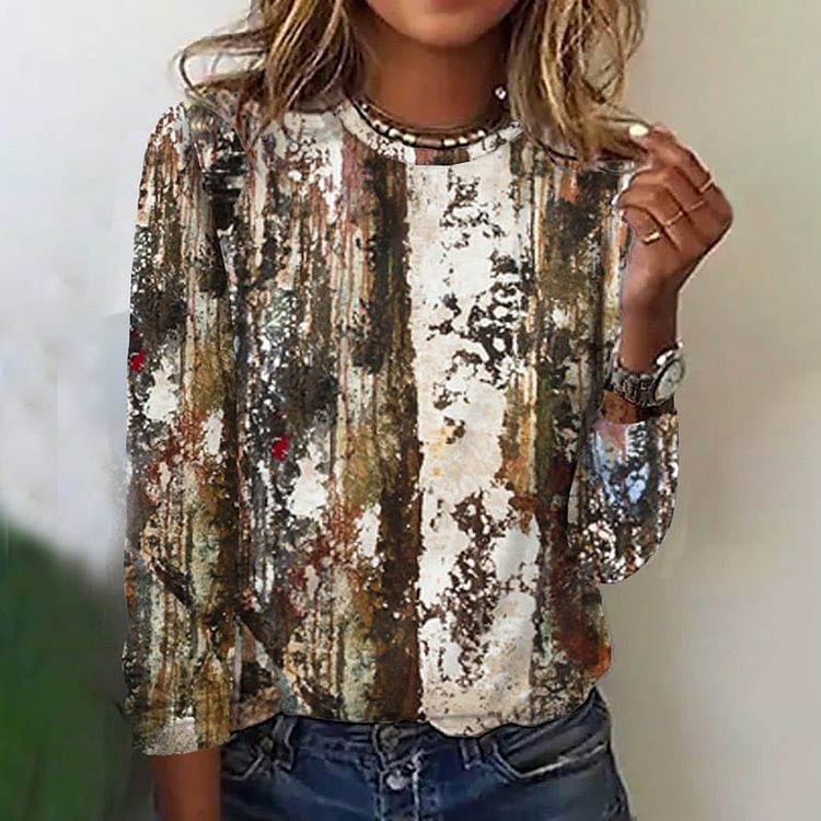 VChics Women's Abstract Print Casual Crew Neck T-Shirt