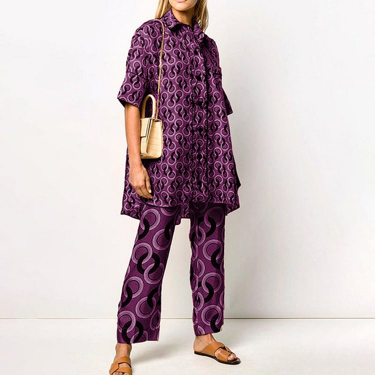 VChics Geometric Printed Short Sleeve Fashion Two-piece Set