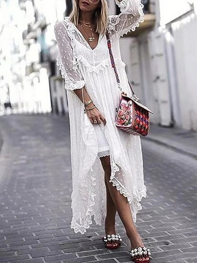 Polka Dot Jacquard Long-Sleeved Maxi dress P14109