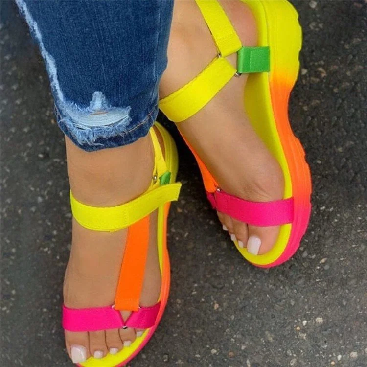 Women's Summer Velcro Flat Rainbow Color Sandals