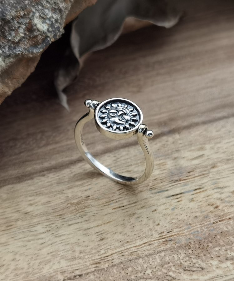 Handmade Moon Star Sterling Silver Ring