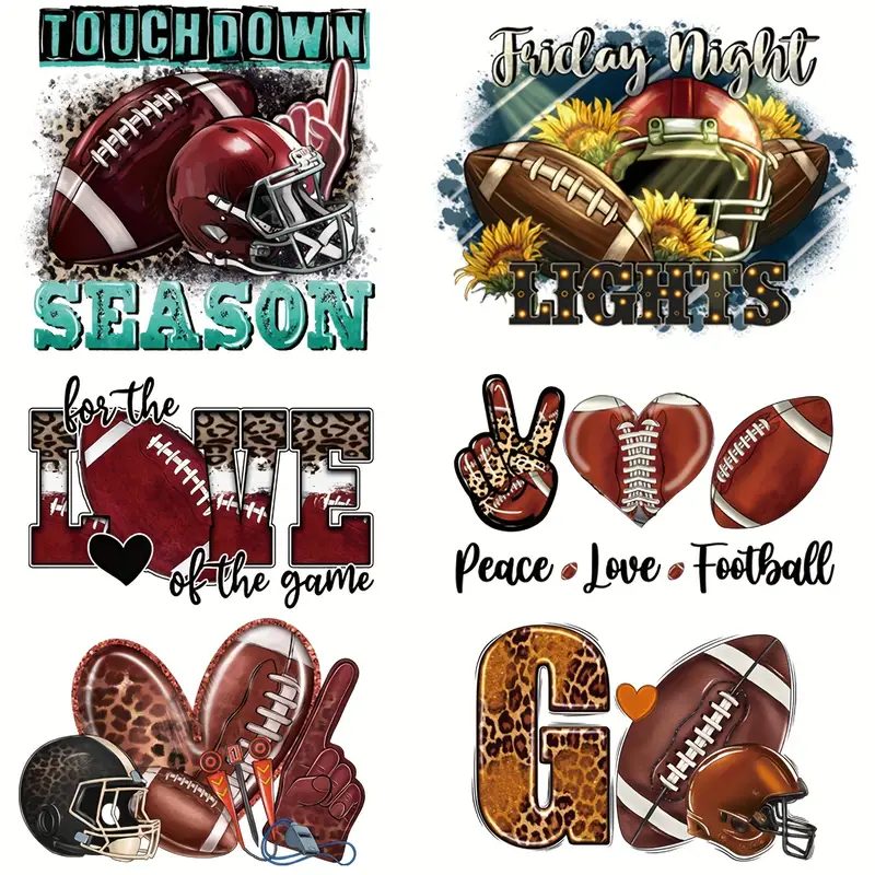 6pcs/set American Football Designs DIY Iron On Transfers Stickers Printed Heat Transfer Patch For DIY Clothing T-Shirt Mask Jeans Backpack-Guru-buzz