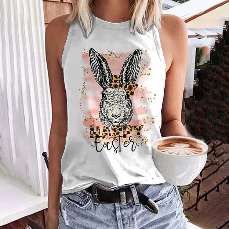Easter Leopard Bunny Print Casual Tank Top