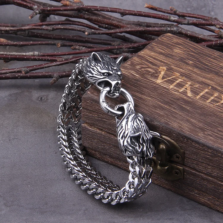 Viking Double Wolf Head Never Fade Bracelet
