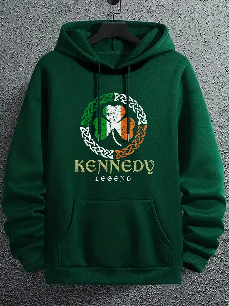 Men's Kennedy Legend Irish Flag Clover Print St Patrick's Day Hoodie