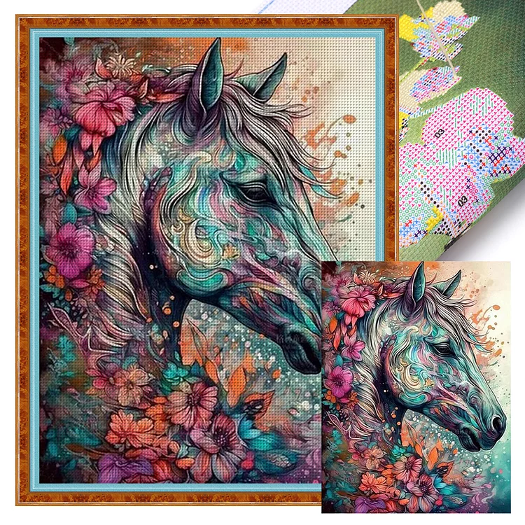 『YiShu』Flower and Horse - 11CT Stamped Cross Stitch(40*55cm)