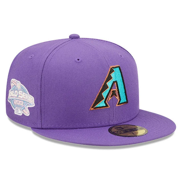 New Era 59Fifty Pop Sweat Arizona Diamondbacks 2001 World Series Patch Pink UV Hat - Purple QueenFunky