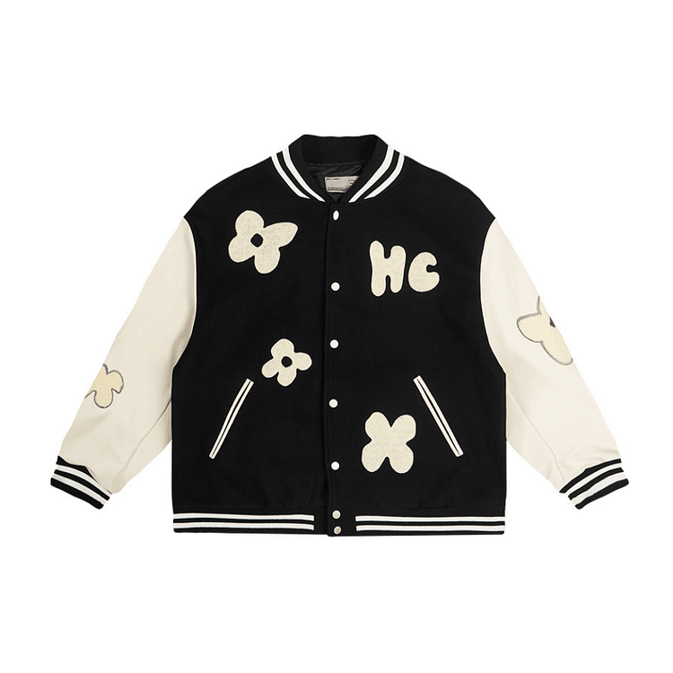H/C Embroidered Flowers Varsity Jacket
