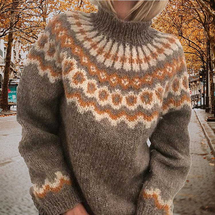 Turtleneck Pullover Jacquard Sweater