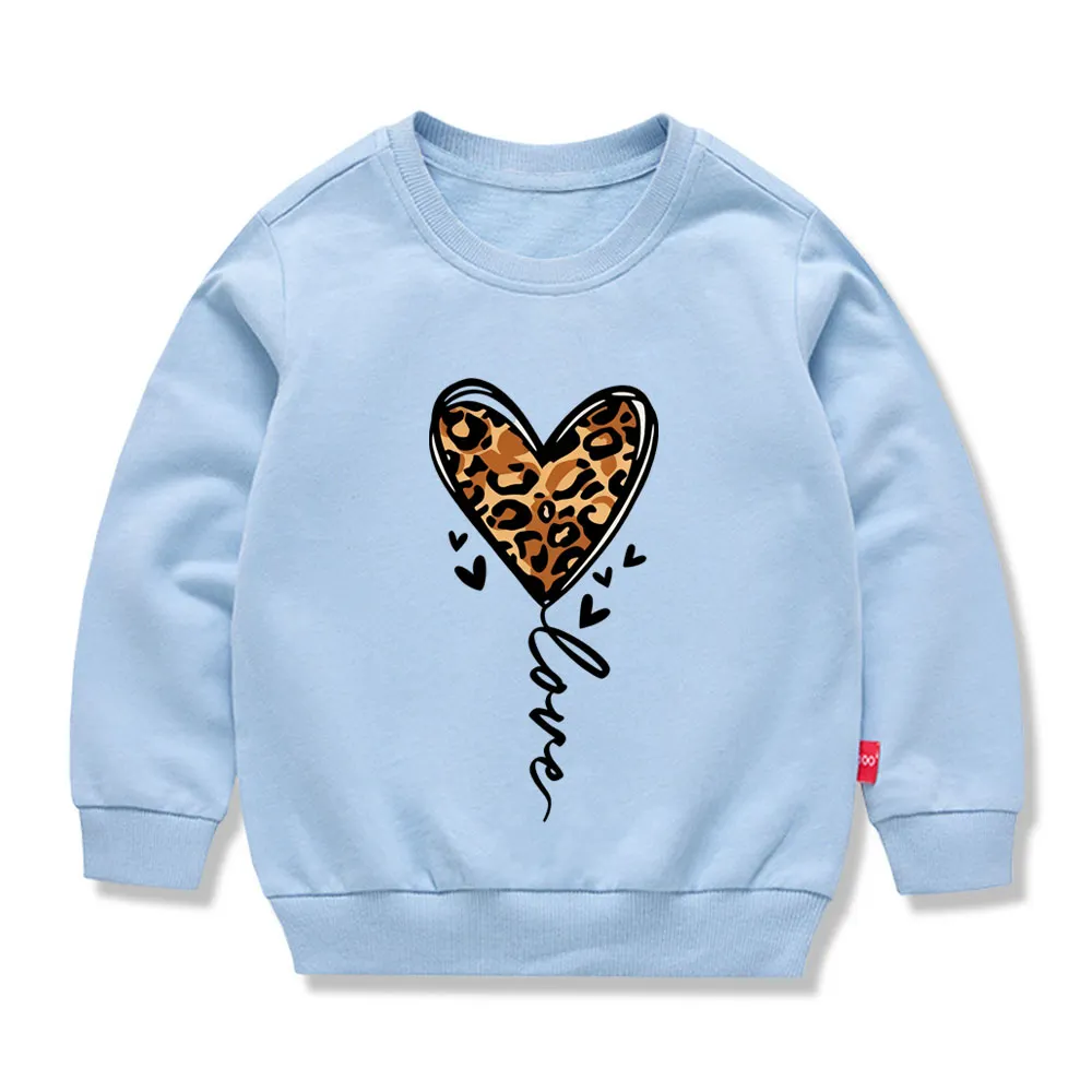 【12M-11Y】Kids Heart-shaped Leopard Print Cartoon Print Sweatshirt