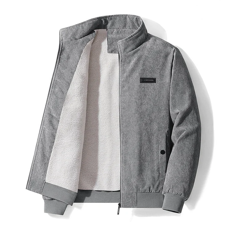 Stand Collar Corduroy Sherpa Long Sleeve Jacket