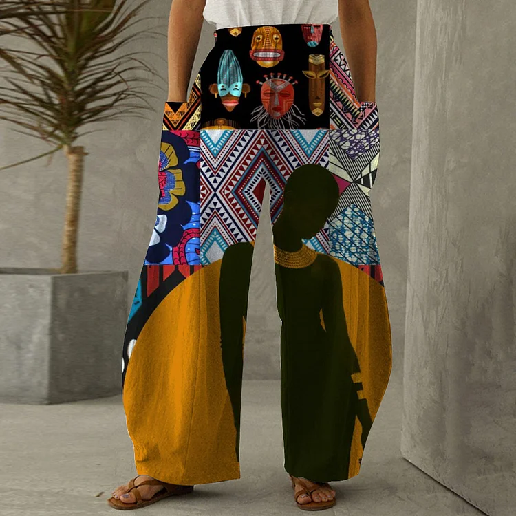 Black Girl Vintage Print Loose Casual Pants
