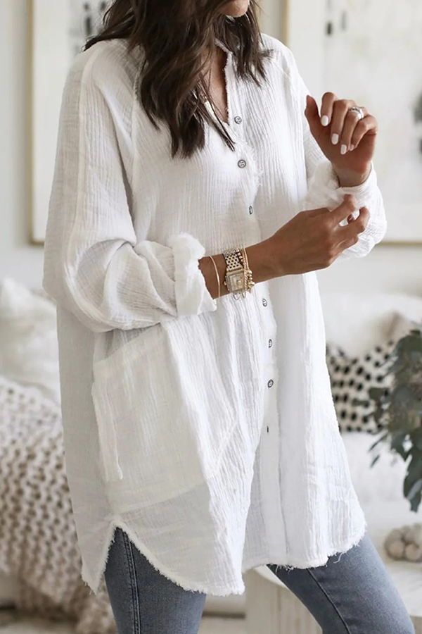 Casual Solid Patchwork Buckle V Neck Blouses(3 Colors) - Life is Beautiful for You - SheChoic
