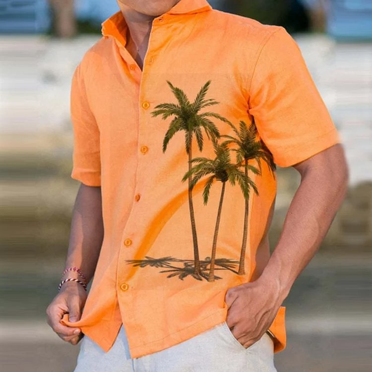 Men's printed cotton linen Hawaiian shirt