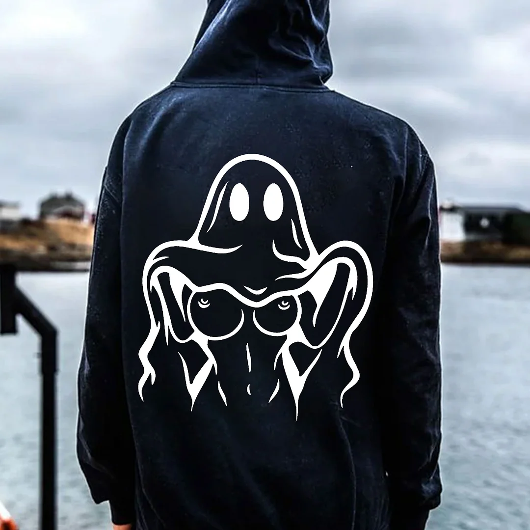 Naughty Ghost with Sexy Boobs Graphic Print Hoodie