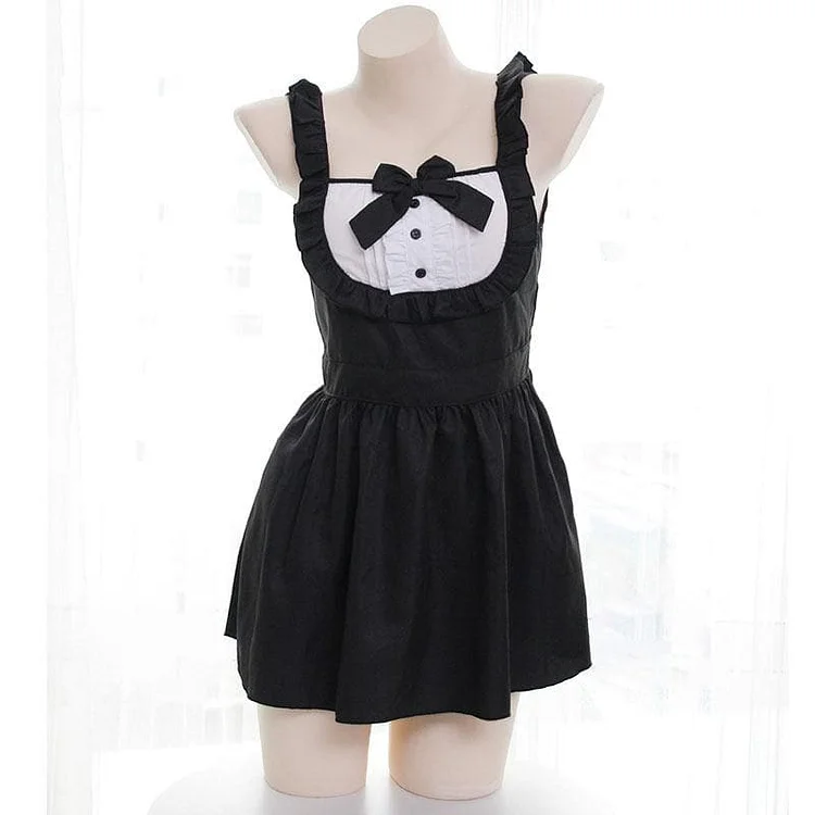Black Kawaii Bowknot Maid Uniform Set SP16624