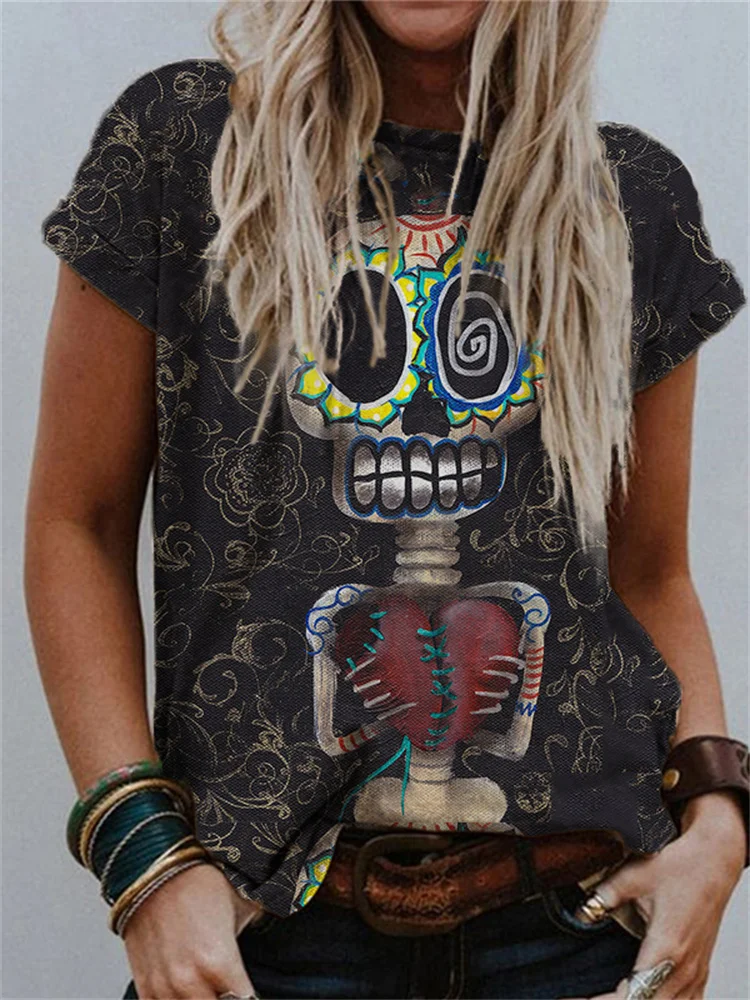 Vefave Day Of The Dead Skull Inspired T Shirt