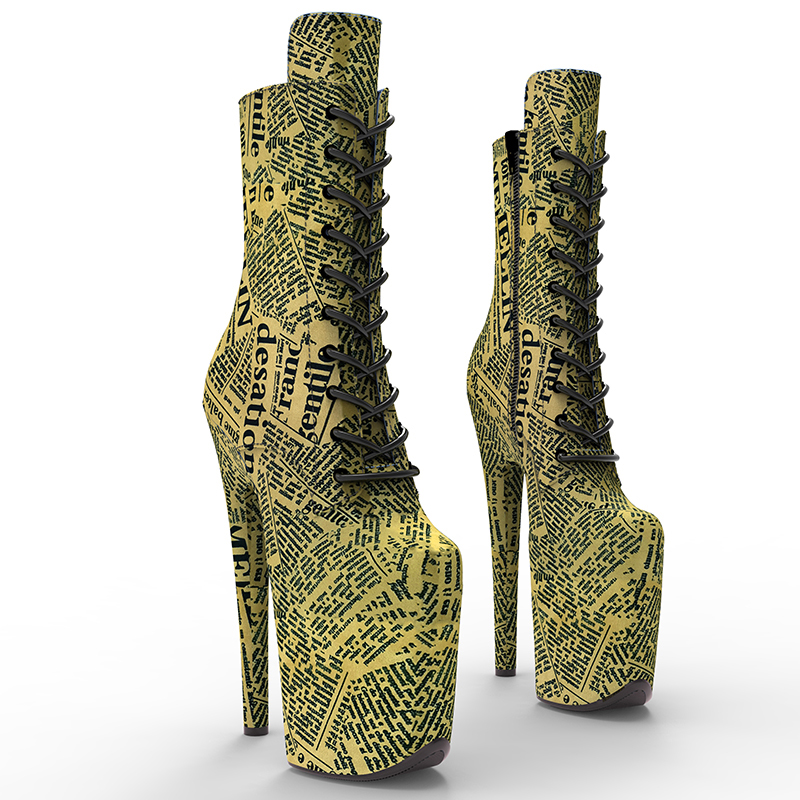 VCshoes 20CM/8inches Monogram Pattern Women New Design Extreme High Heel Platform Boot Pole Dance Boot Fastion Shoes 3B