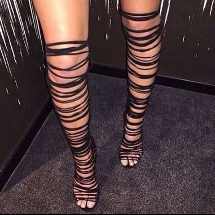 Black Stiletto Heel Strappy Sandals for Sexy Ladies |FSJ Shoes