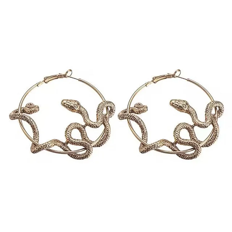 Retro Snake Shaped Cycle Earrings-Gold