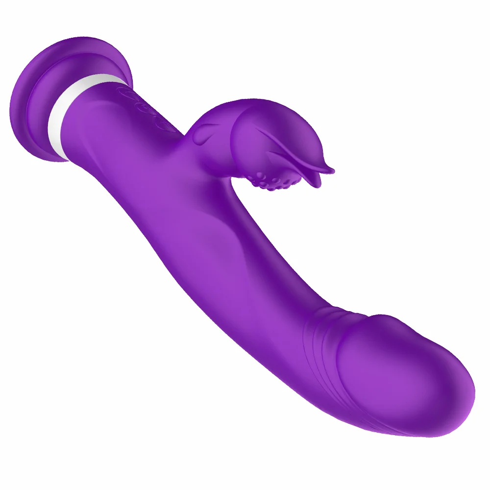 Heating Rabbit Dildo Vibrator With Suction Cup - Rose Toy