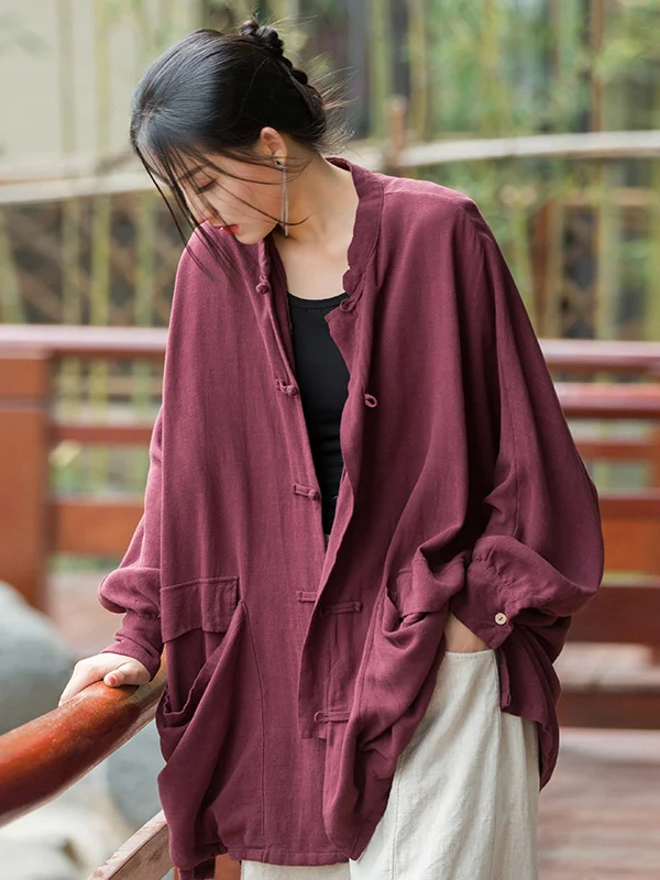 Vintage Batwing Sleeves Split-Joint Solid Color Outerwear