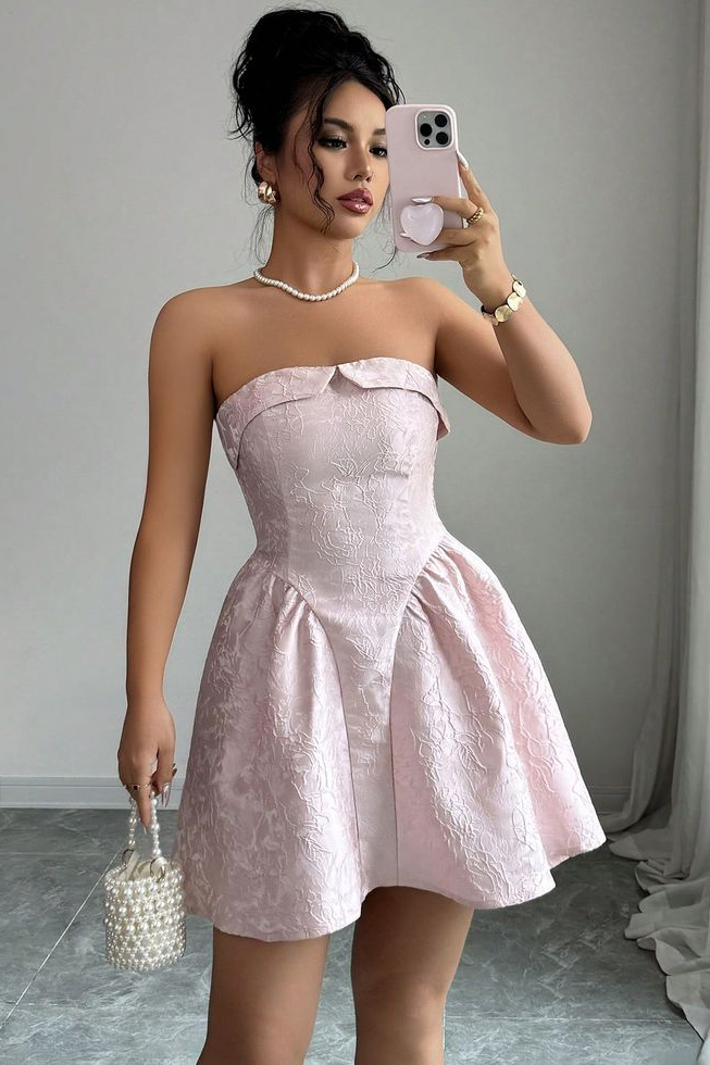 Lvs&Broner Charming Pink Strapless Sleeveless Short Homecoming Dress With Pleated