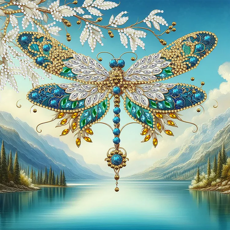 Lakeside Flowers Dragonfly 30*30CM (Canvas) Special Shaped Drill Diamond Painting gbfke