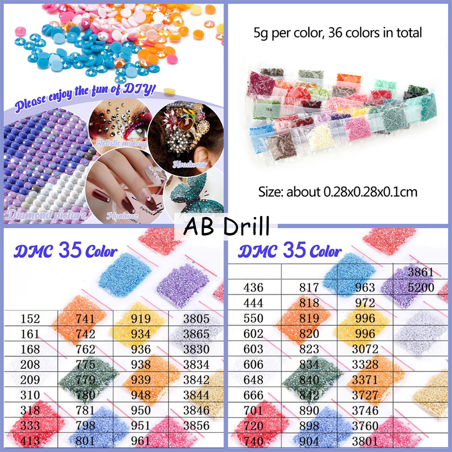 5# 35 Colors Diamond Art Kit AB Drill Beads Square/Round Diamond (Round  Drill 2)