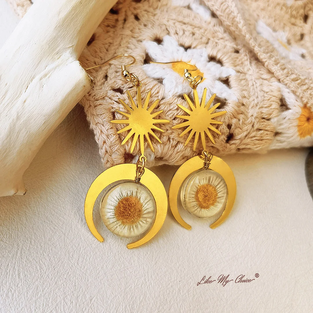 LikeMyChoice® Pressed Flower Earrings - Sun Resin Daisy