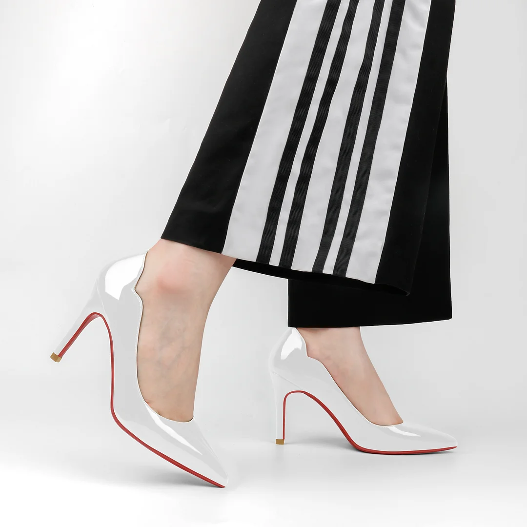 90mm Women's Pointed Toe Kitten Heels Hot Chick Red Bottom Stiletto Pumps for Wedding-MERUMOTE