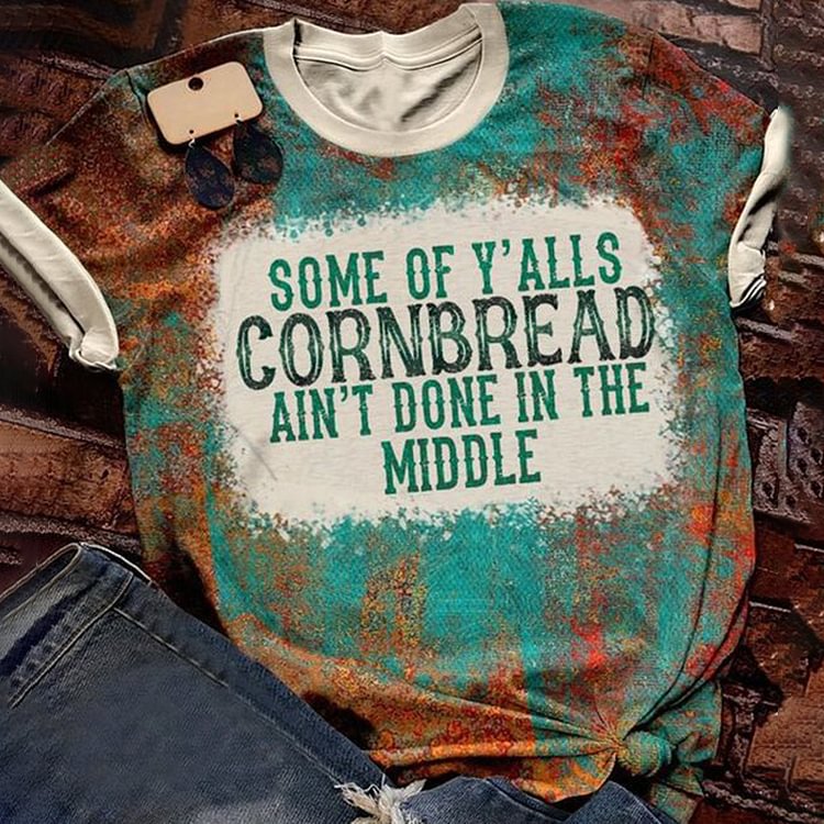 Vefave Vintage Western Print Crew Neck Short Sleeve T-Shirt