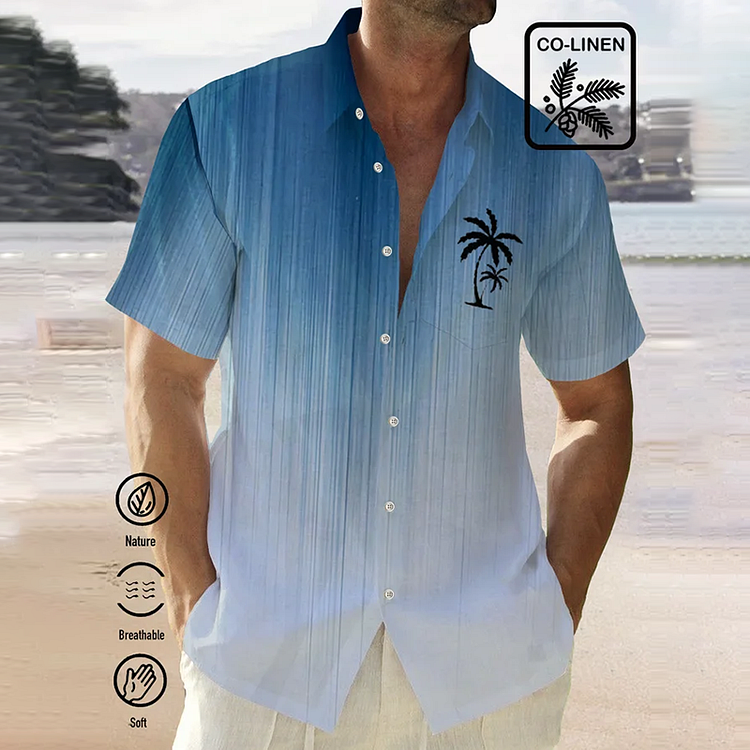 BrosWear Men's Gradual Texture Coconut Tree Print Chest Bag Shirt
