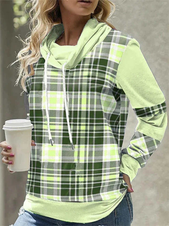 Autumn New Women's Plaid Printed Long-sleeved High Neck Loose Casual Temperament Commuter Tops-JRSEE