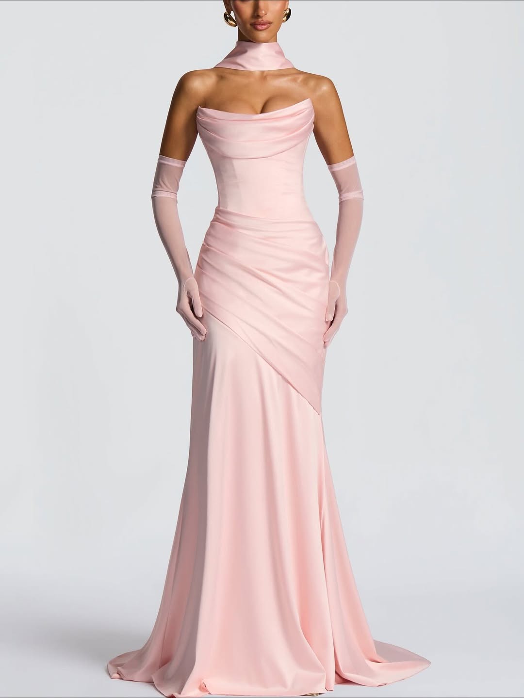 pink silky prom dress Pink