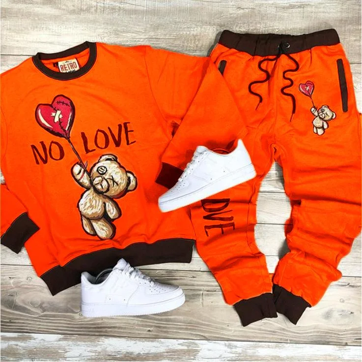 Fashionable black orange cute bear printed sweater set