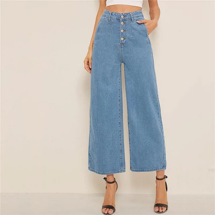 VINTAGE HIGH WAIST BUTTON BLUE JEANS V135