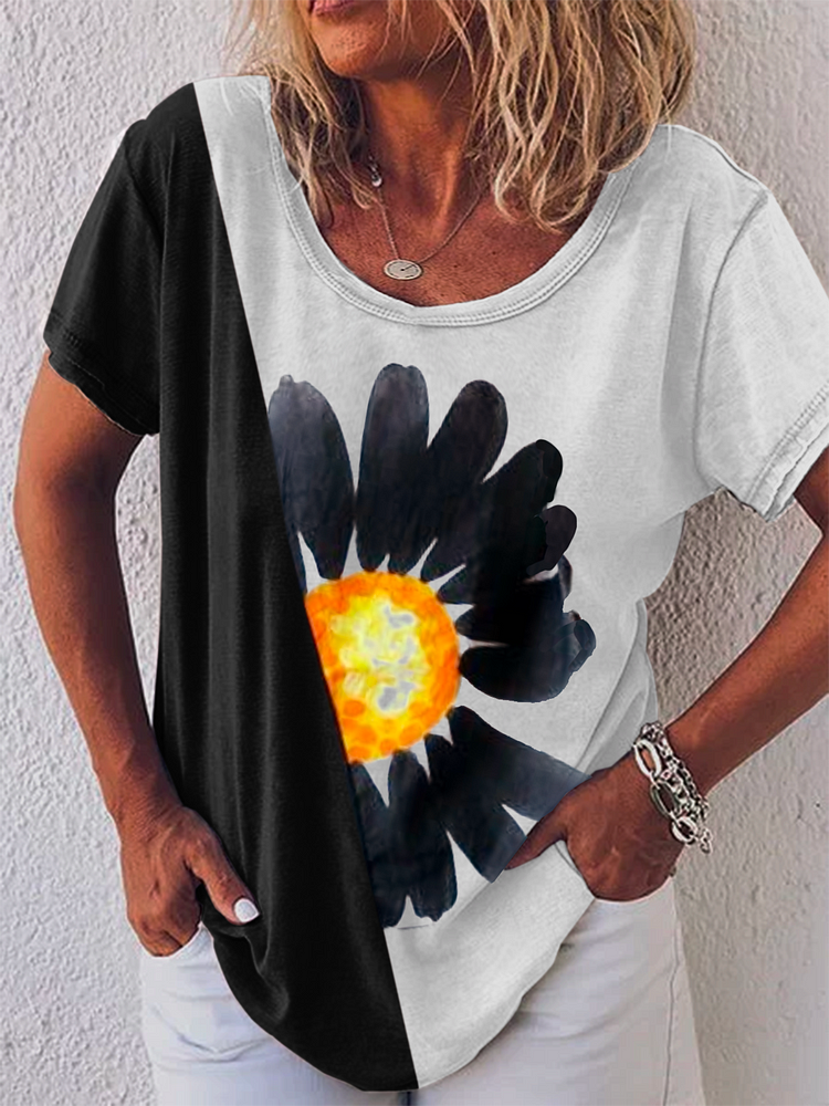 Bestdealfriday Black White Holiday Paneled Floral Shirts Tops 9537459