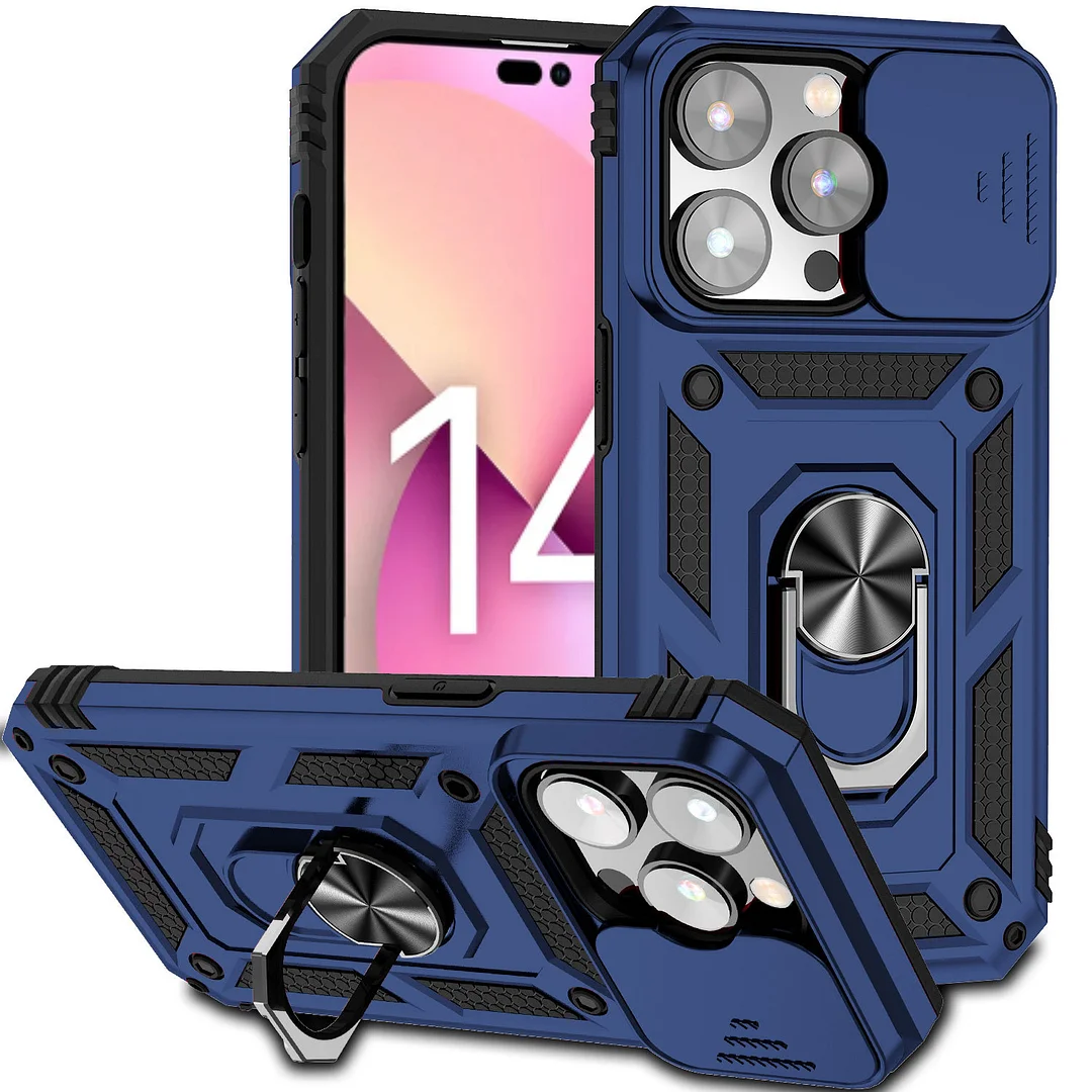 Armor Phone Case With Lens Protection Push Window And Magnetic Rotating Bracket For IPhone 14/14 Pro/14 Pro Max/14 Plus/13/13 Pro/13 Pro Max/15/15 Plus/15 Pro/15 Pro Max