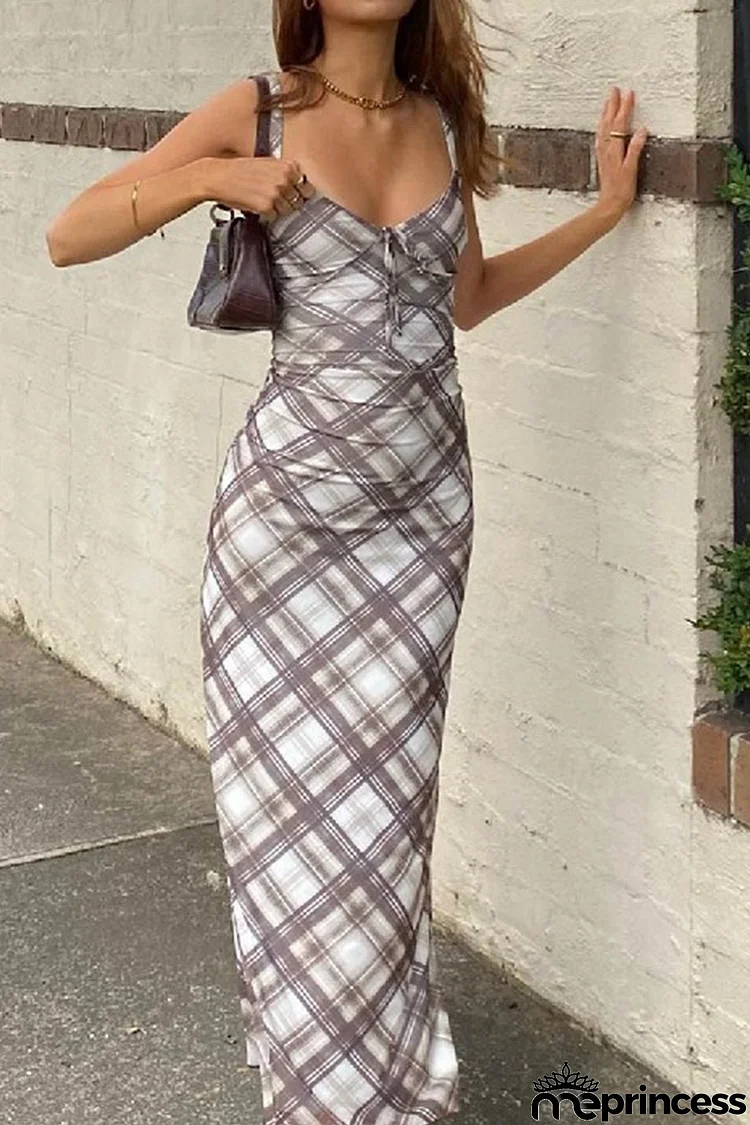Vintage Contrast Plaid Strappy Cami Dress