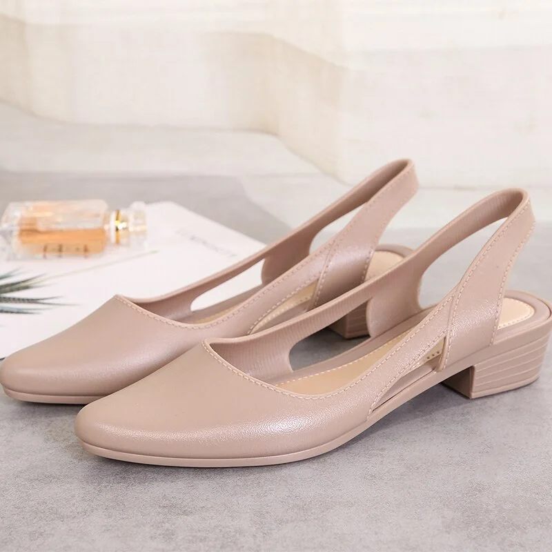 Budgetg closed toe jelly sandals women pointed toe chunky med high heels flip flops slingback casual candy skidproof beach shoes