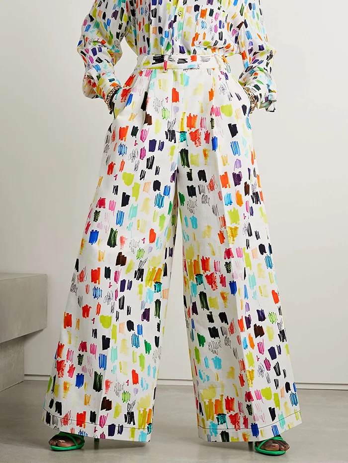 Stylish Wide Leg Roomy Stamped Plaid Pants