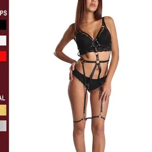 pornhint Pornhint Full body leather bondage harness women, Faux leather BDSM uncensored lingerie for hot sex, harness chest thigh garter, Submissive clothing